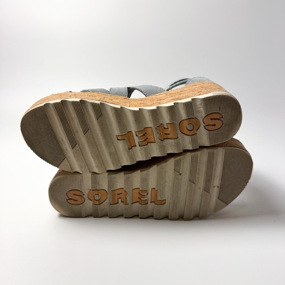 Sorel Cameron Blue Suede Wedge Platform Espadrille Sandals - Picture 5 of 9
